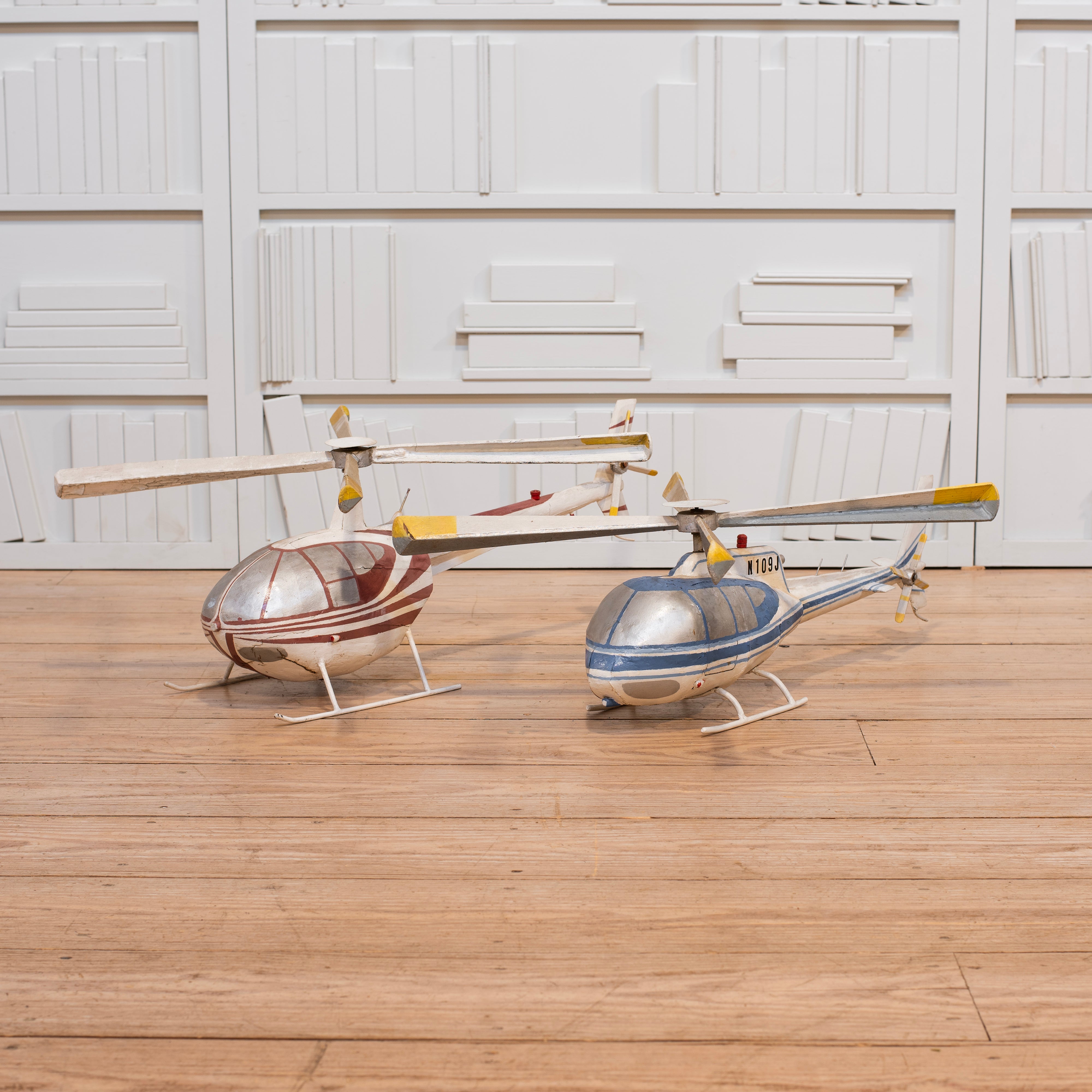 Pair of Handpainted Papermâché Helicopters RT Facts