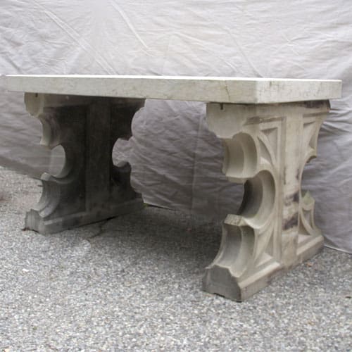 Monumental Antique Gothic Carved Limestone Table Base with Thick Marbl