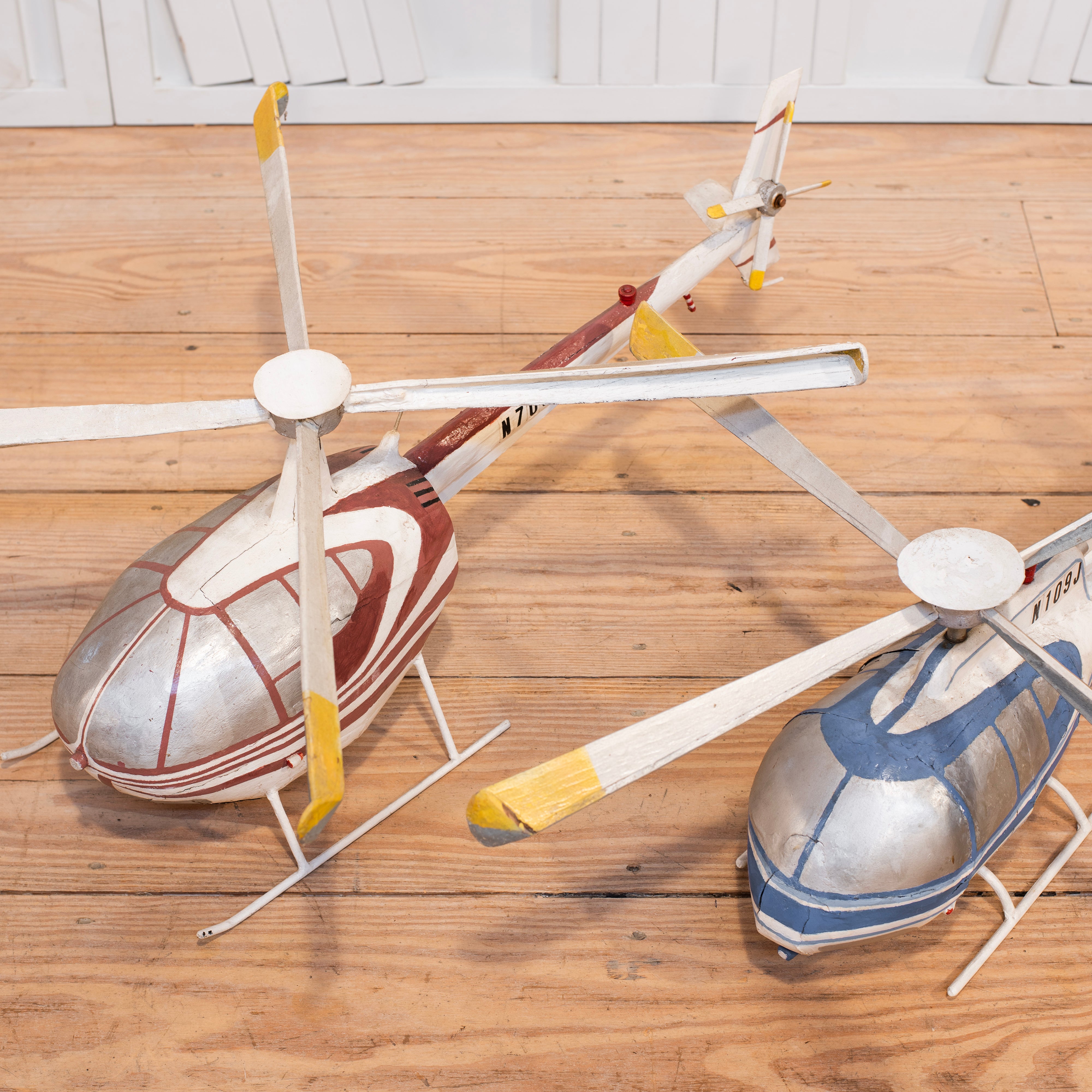 Pair of Handpainted Papermâché Helicopters RT Facts