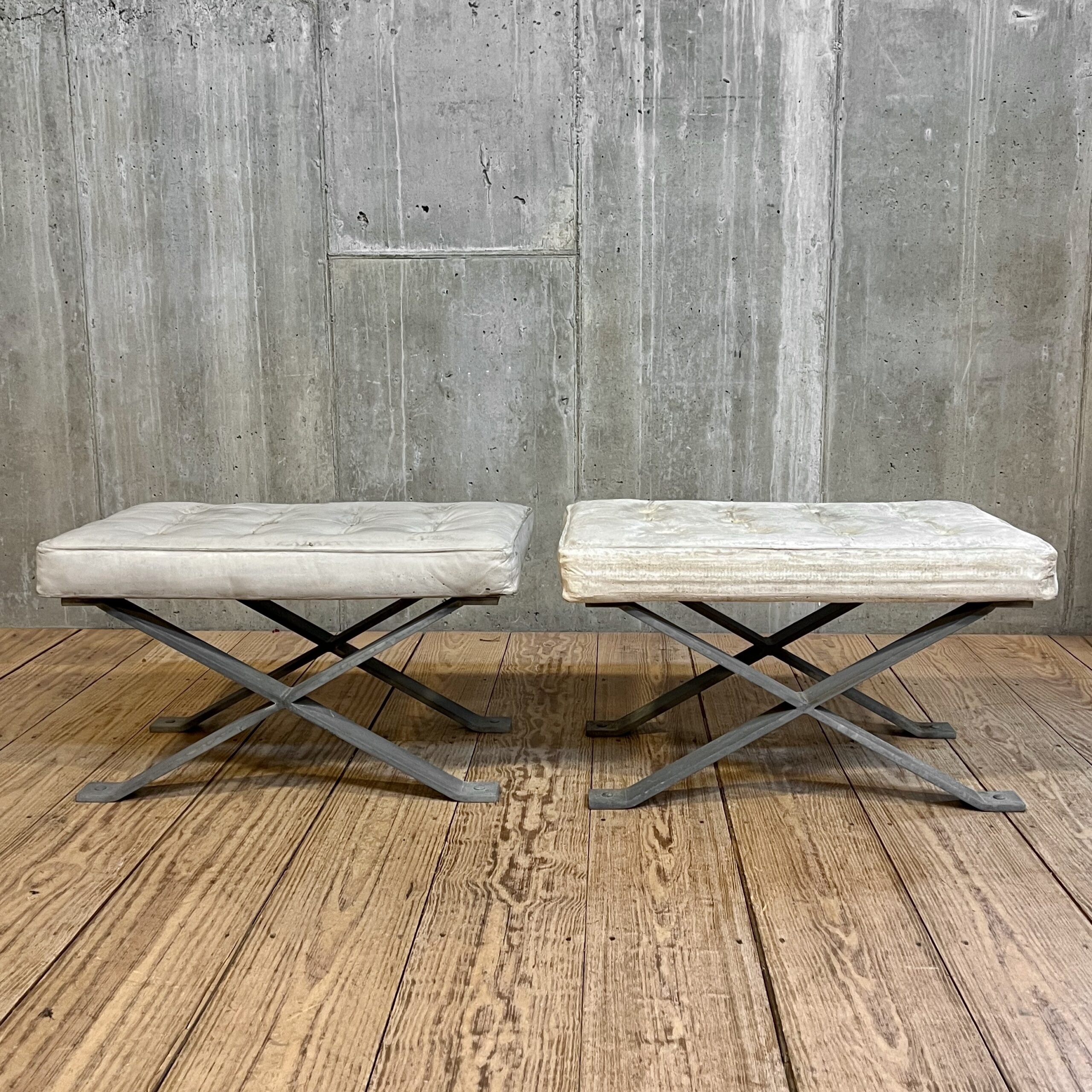 Tufted Cast Stone Benches with Galvanized Steel X Base – RT Facts