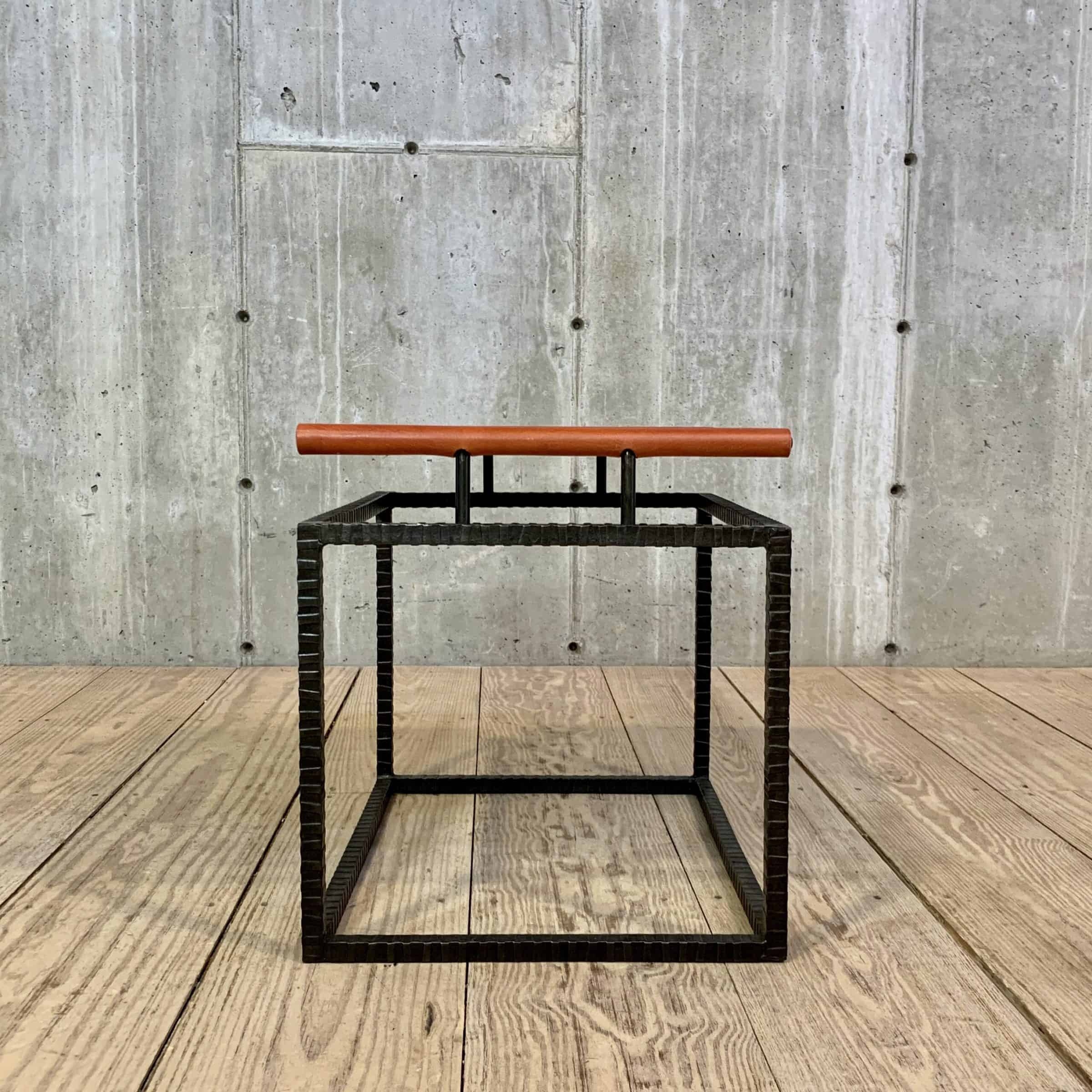 Textured Cube Stool with Floating Striped Leather Seat – RT Facts