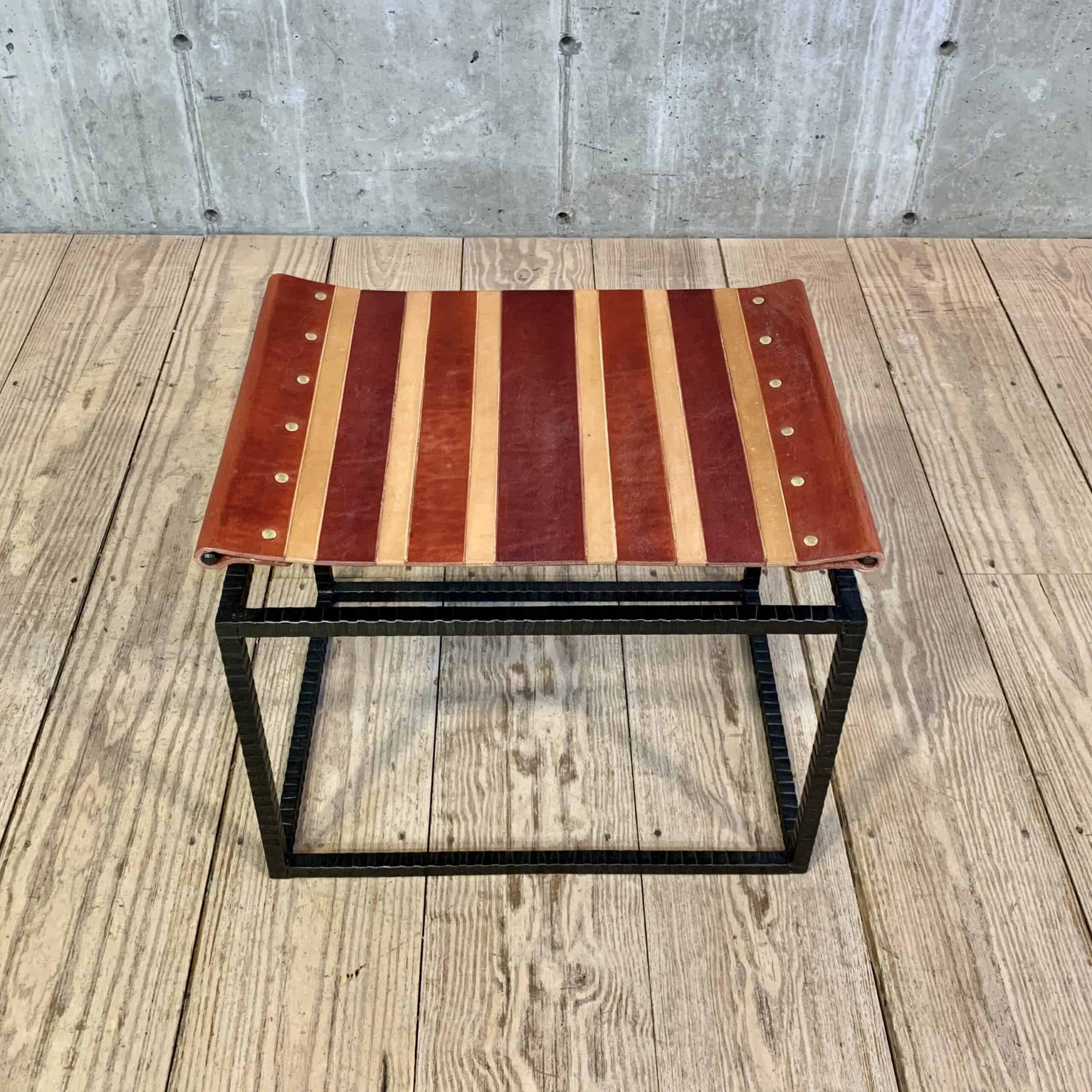 Textured Cube Stool with Floating Striped Leather Seat – RT Facts