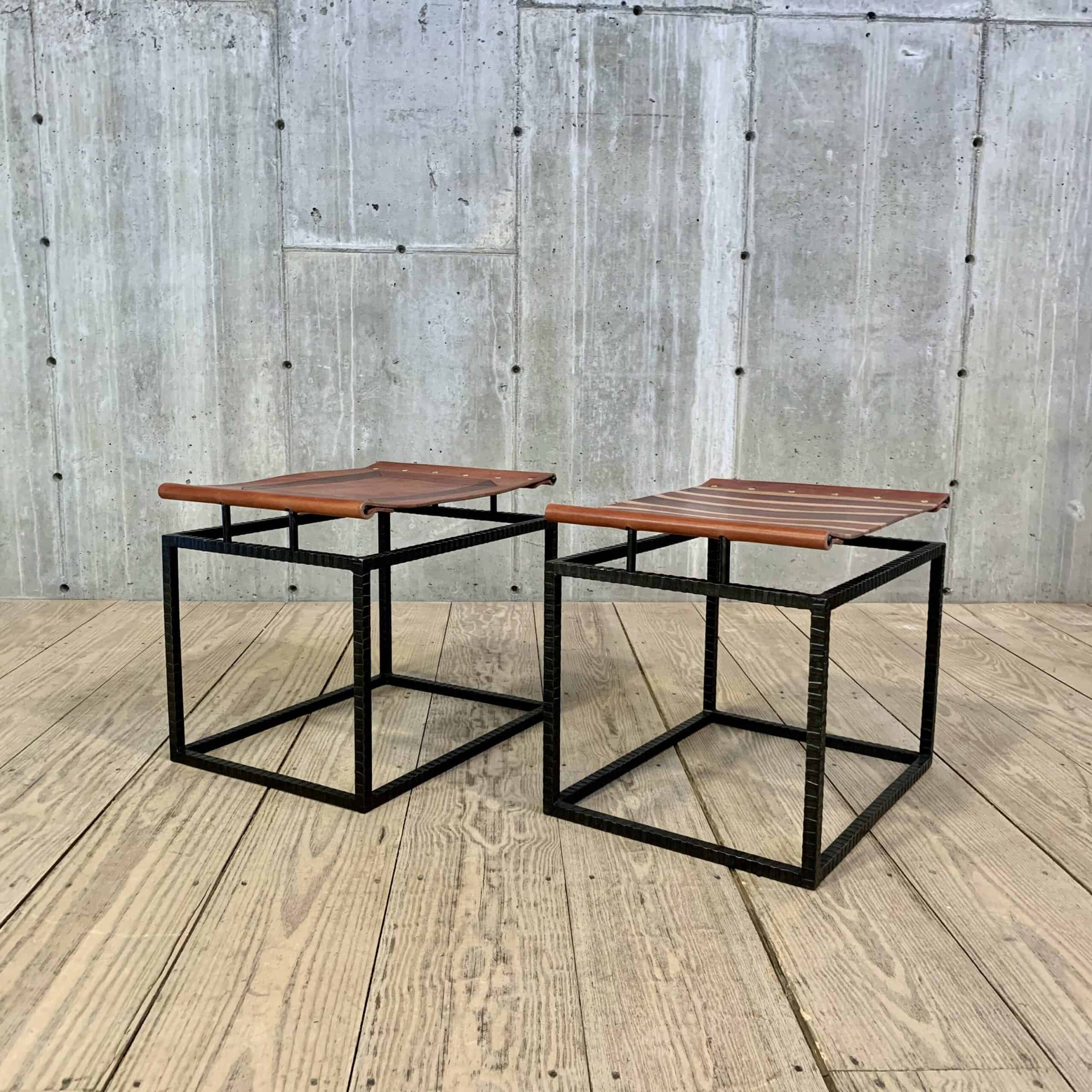 Textured Cube Stool with Floating Striped Leather Seat – RT Facts