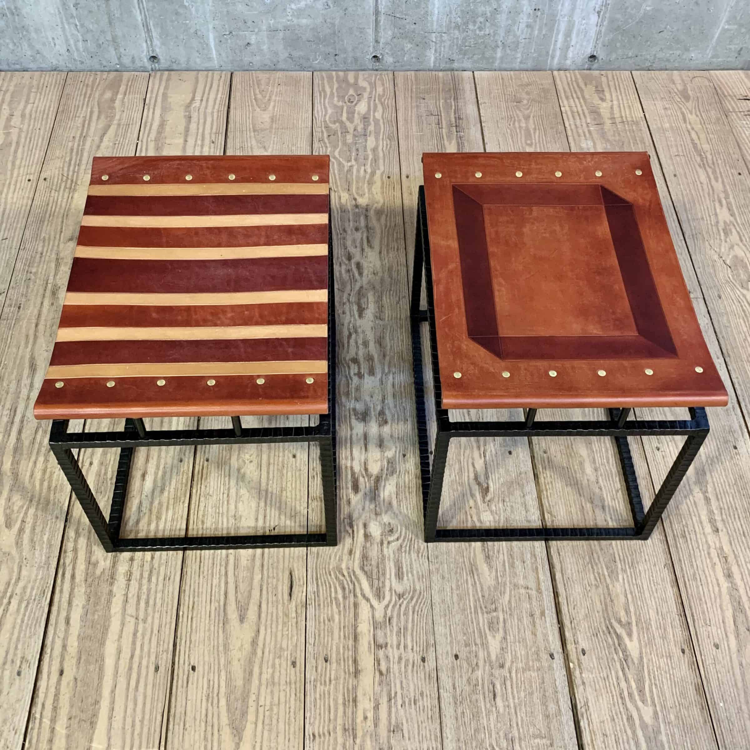 Textured Cube Stool with Floating Striped Leather Seat – RT Facts